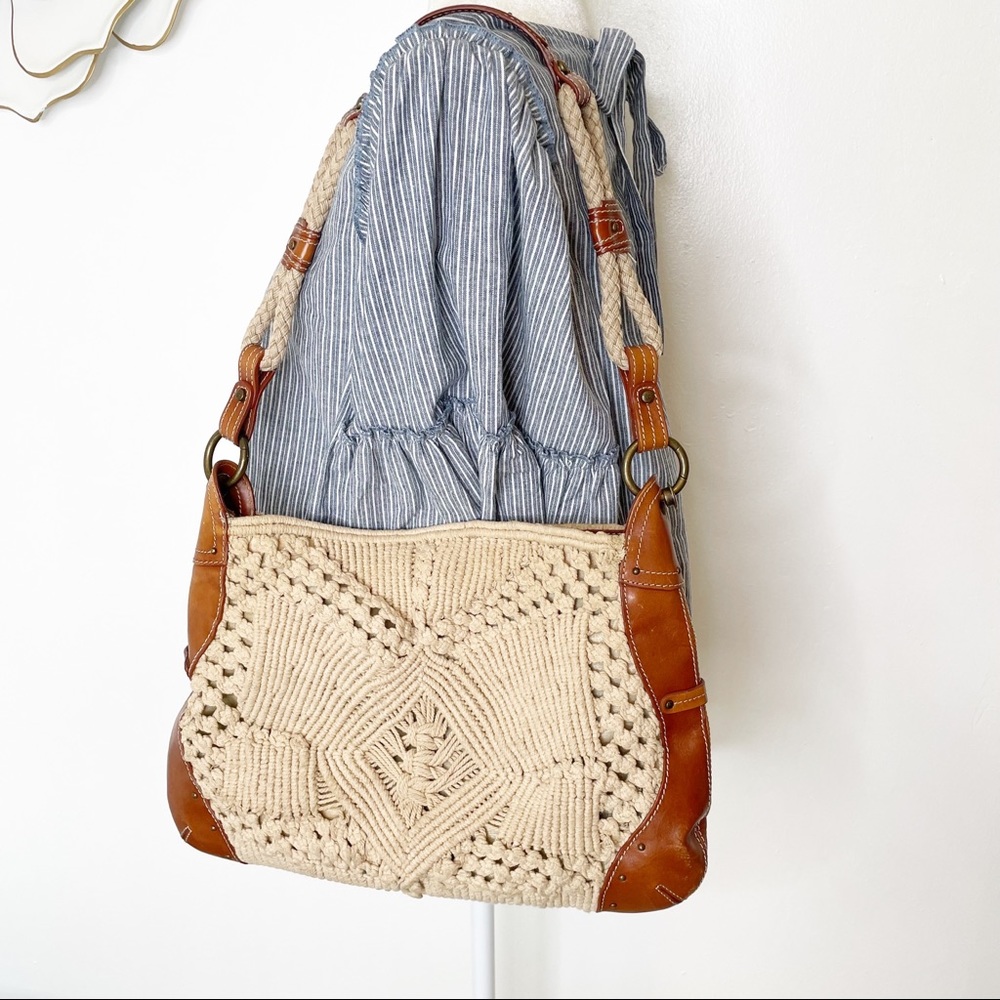 Liz Claiborne leather and crocheted hobo bag